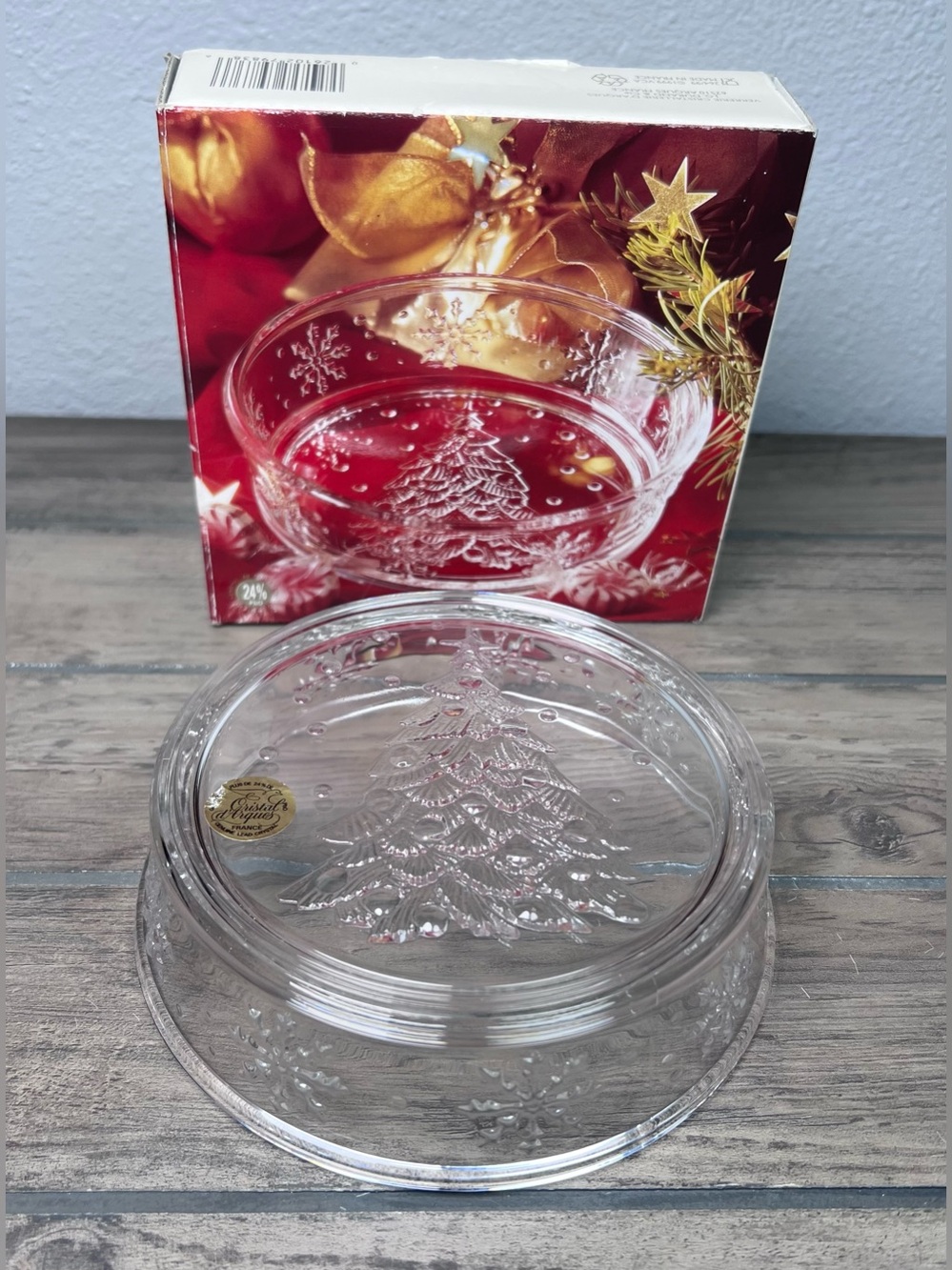 Vintage Cristal d'Arques Christmas Tree Genuine Lead Crystal Bowl Made in France - Picture 12 of 13